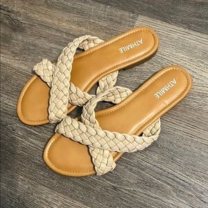 Athmile Tan Women's Braided Slip Ons Sandals Size 11